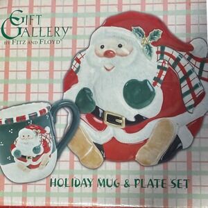 Fits & Floyd Holiday Mug and plate set new in box Santa Claus Christmas